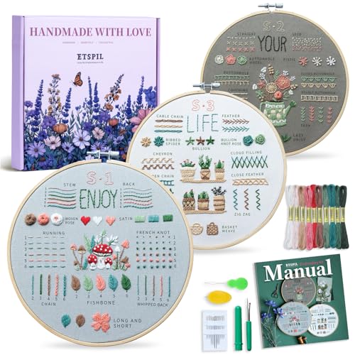 ETSPIL Embroidery Kit for Adult Beginners — 33 Stitches to Craft Confidence